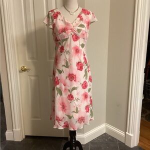 R&K Pink and White Floral Midi Dress